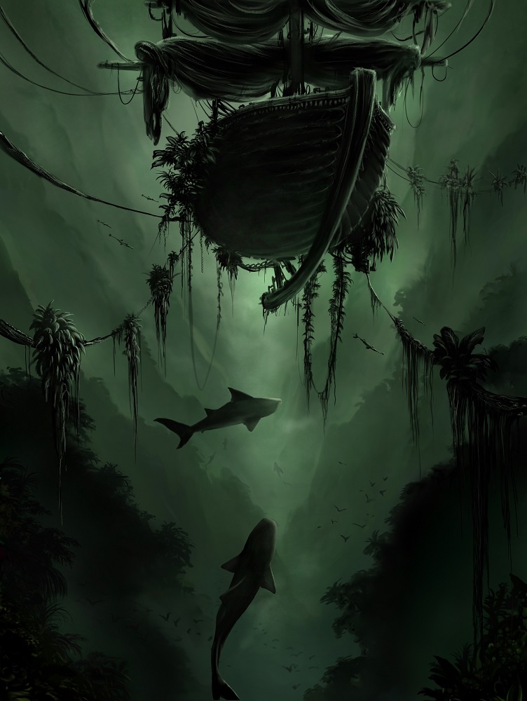 Happy woman hiker in a misty forest